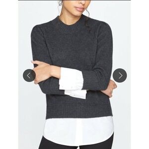 Brochu Walker Gray Knit Sweater with White Woven‎ Shirttail Hem XS